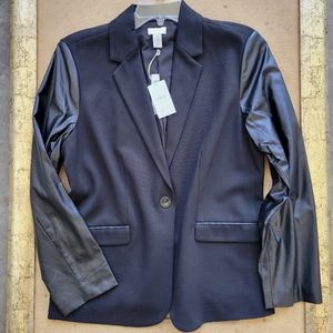 Black Chico's Blazer Faux Leather Sleeve Jacket NEW 2 L 12